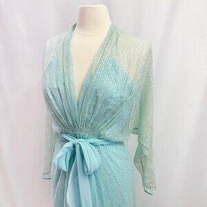 Vintage aqua blue sequined maxi party dress - fits like a small